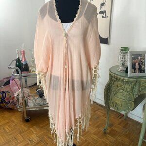 NEW! Sole Society Pink Rose Fringe Drape Kimono top O/S